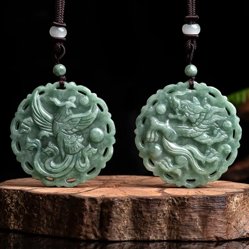 

Ожерелье с подвеской из натурального бирманского нефрита дракона Феникса, модное очаровательное ювелирное изделие, аксессуары для пары, амулет, подарки для женщин и мужчин