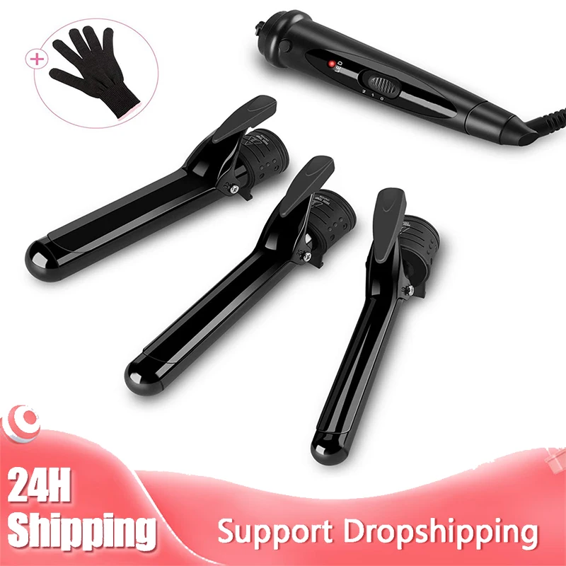 

3 in 1 Curling Wand Interchangeable Rotating Hair Curler Spiral Wand And Normal Barrel