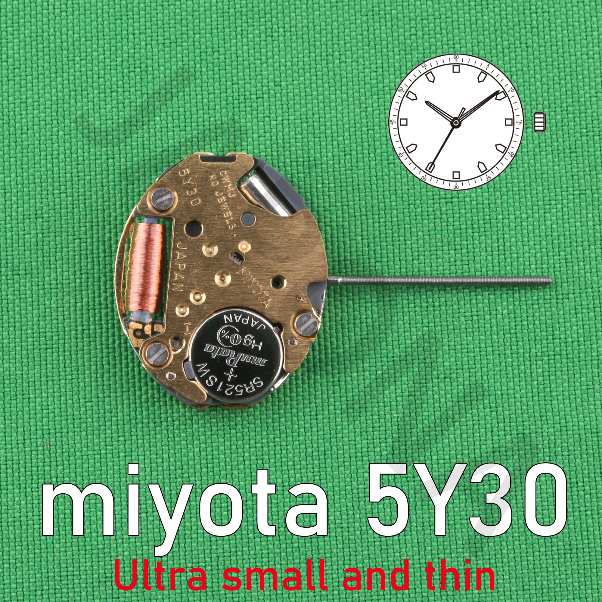 Miyota 5Y30 Japan Quartz Movement Three-Hand Calendarless Small movement perfect for smaller designs and accessory-type watches.