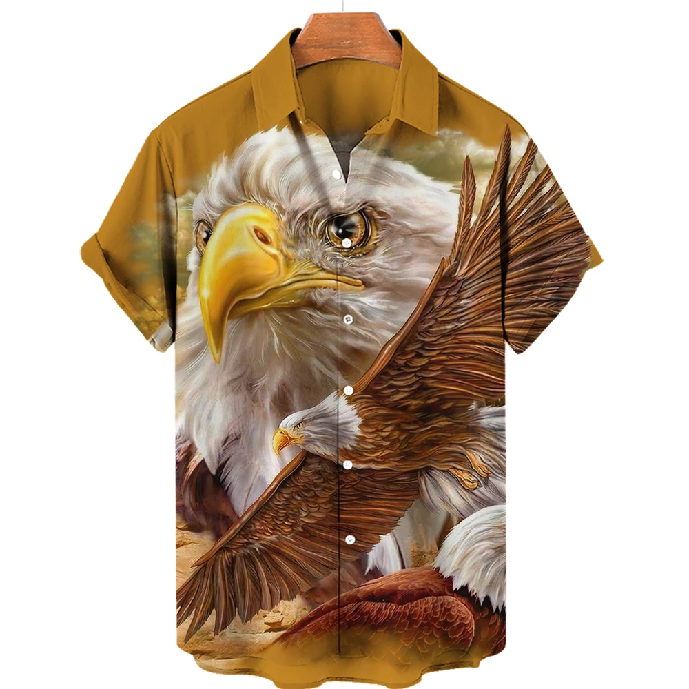New Luxury Men Shirt Hawaiian Shirts Summer Short Sleeve Top Tee 3D Print Fashion Soaring Eagle Loose Beach Shirt Male Clothing