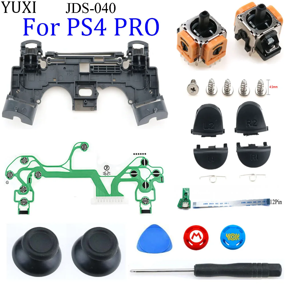 

YUXI для PS4 Pro для ремонта регулятора Kit R1 L1 R2 L2 триггерные кнопки, 3D аналоговые джойстики, колпачок для большого пальца