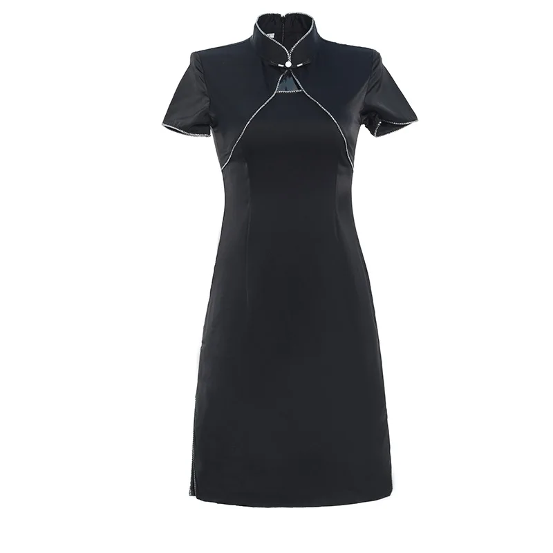 

Women Elegant Chinese Acetate Qipao Dress Sexy Hollow Out Slim Improve Cheongsam Summer Novelty Short Oriental Dresses