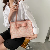spring new large pu shoulder bag womens 2022 trendy korean fashion casual plum blossom flower pattern tote bag