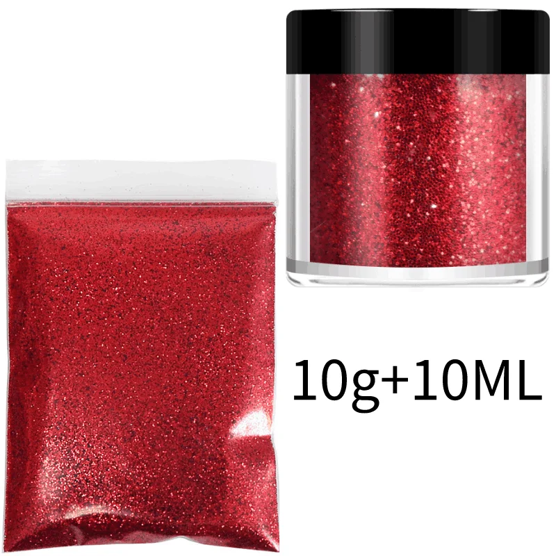 

10g/bag+1Bottle Solid Color Nail Reflective Glitter Powder Bulk Storage Shiny DIY Decorations Manicure Accessories Nail Supplies