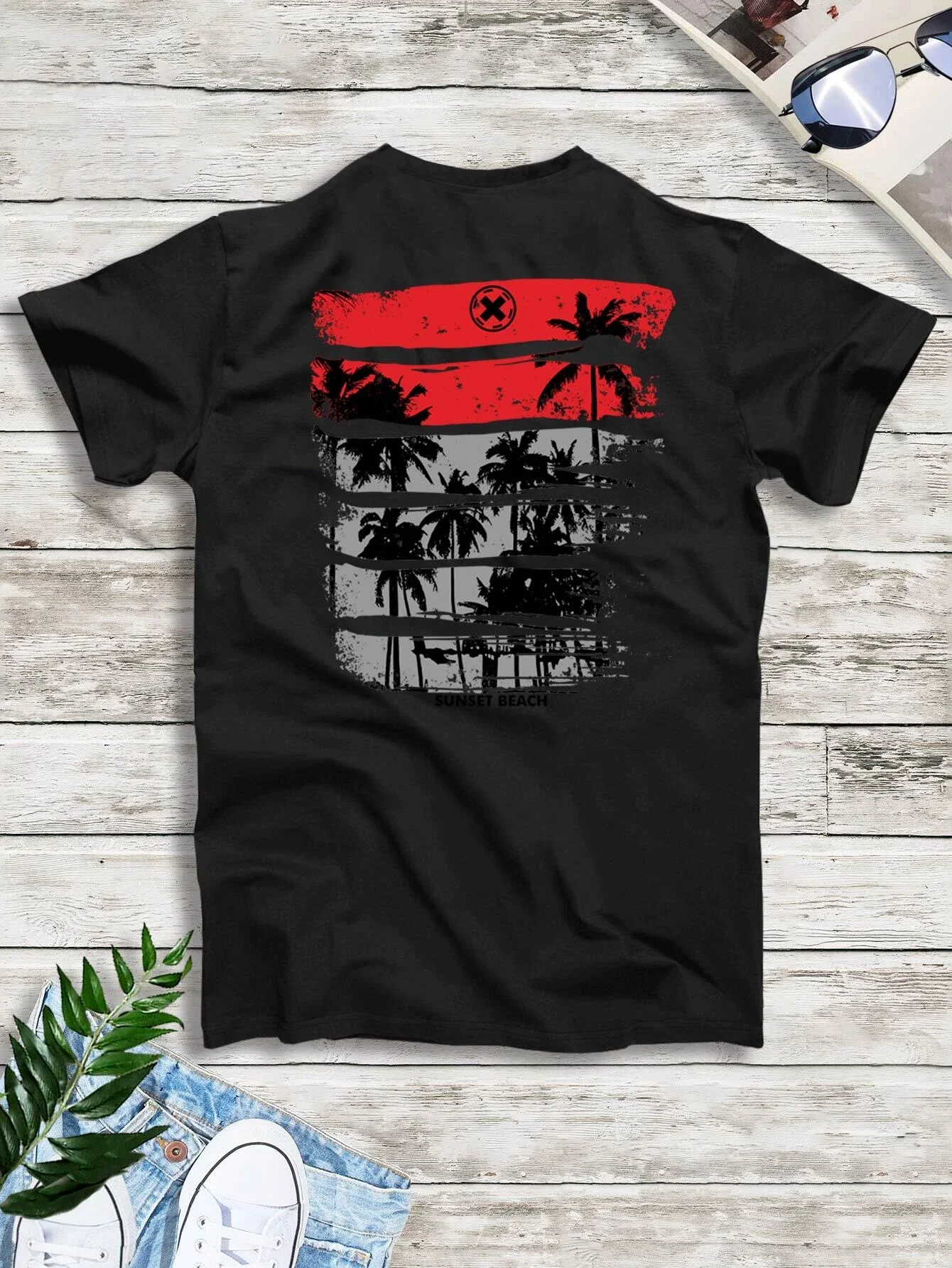 

Men Letter And Tropical Graphic Tee