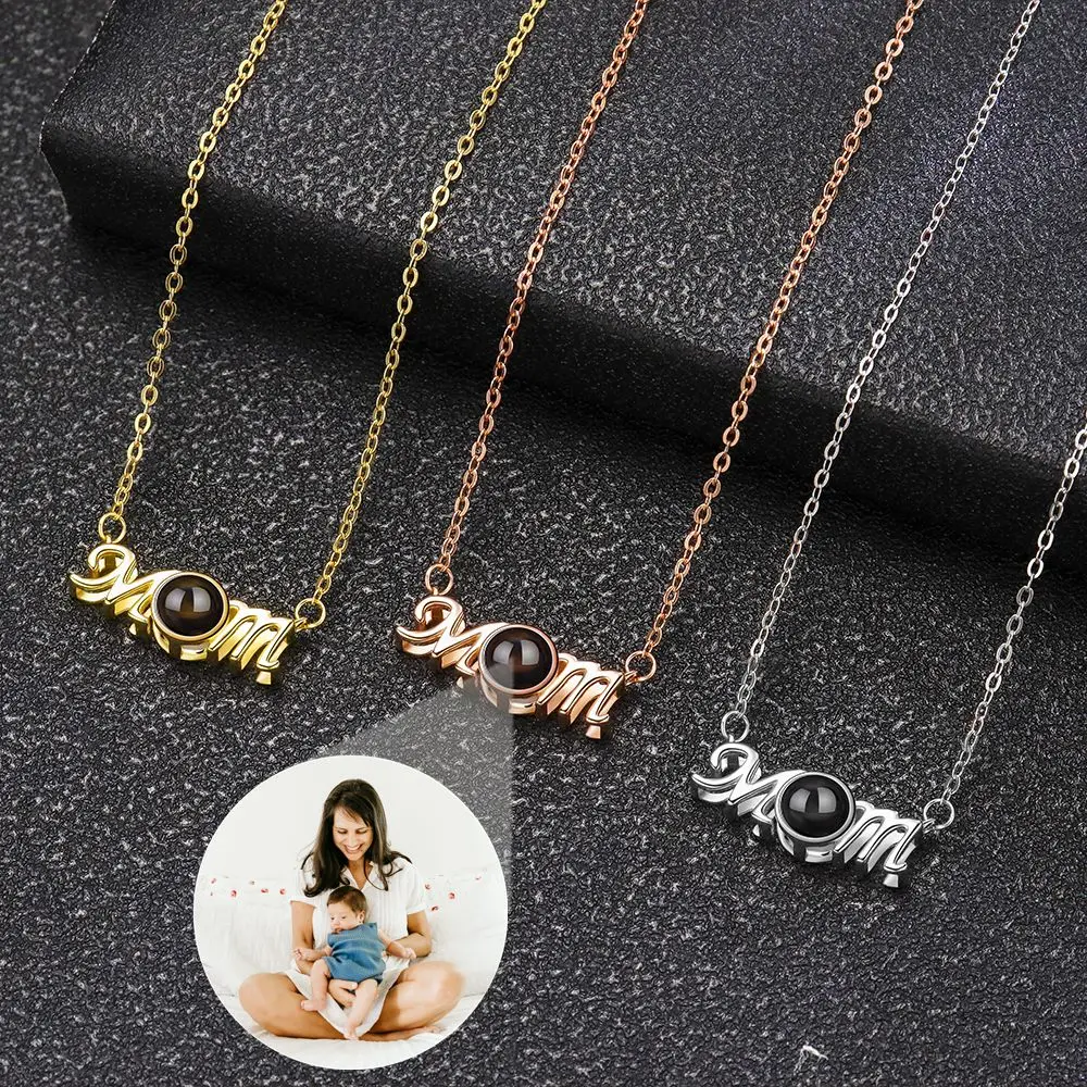 Projection Photo Necklace Personalized Custom Photo Necklace for Women Mom Heart Pendant Mother's Day Jewelry Memory Gift