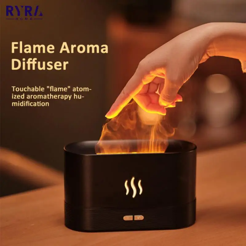 

USB Simulation Flame Night Light With 180ML Water Tank Humidifier Led Essential Oil Flame Lamp Diffuser For Home Office Bedroom