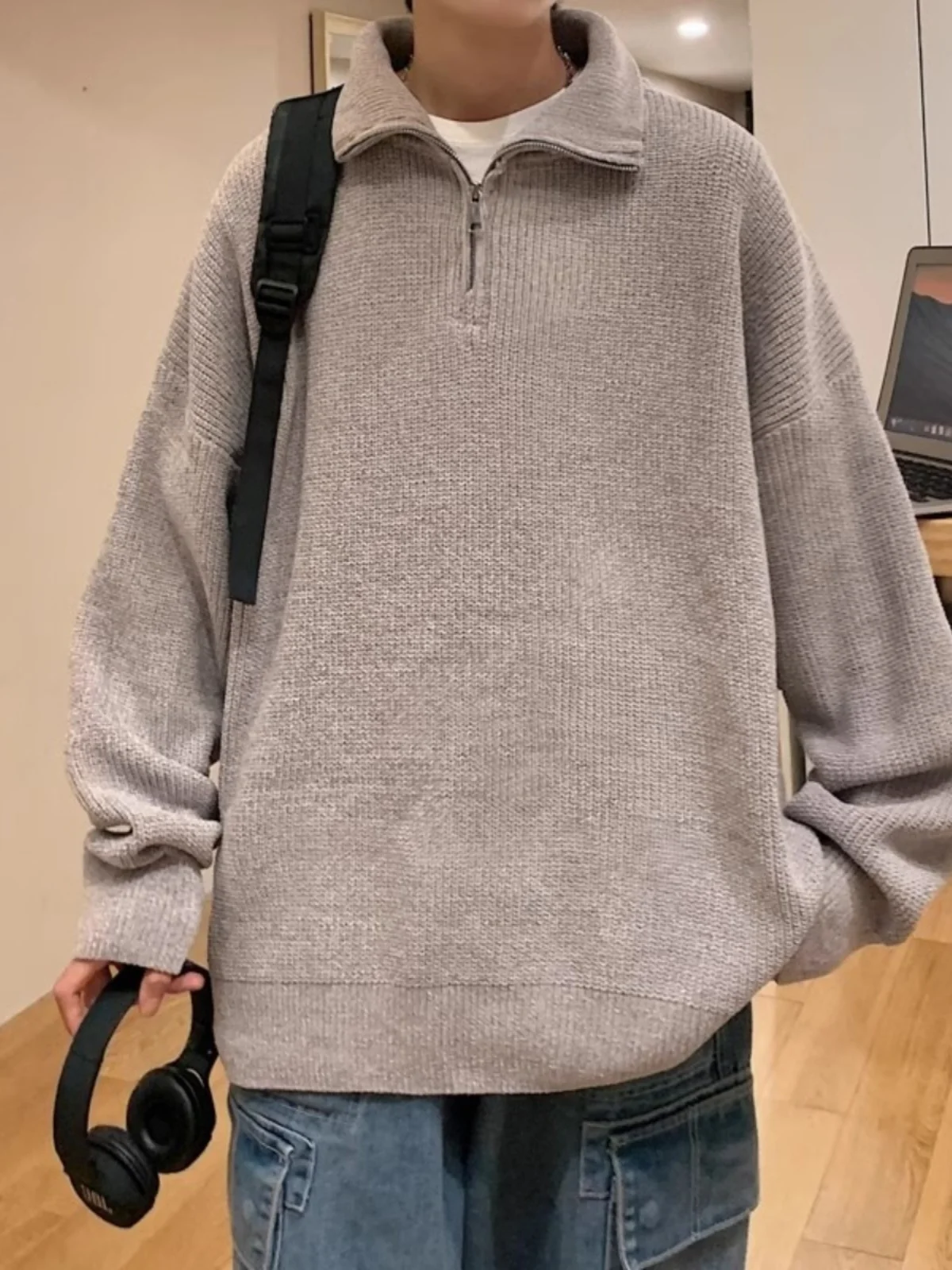 Свитер с лацканами мужская осенне-зимняя свободная рубашка без рукавов модная