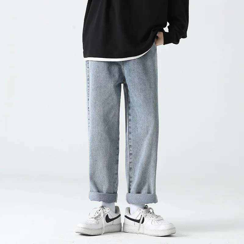 

Джинсы мужские однотонные, длинные прямые свободные универсальные модные мешковатые ковбойские штаны в стиле панк, ретро, для отдыха