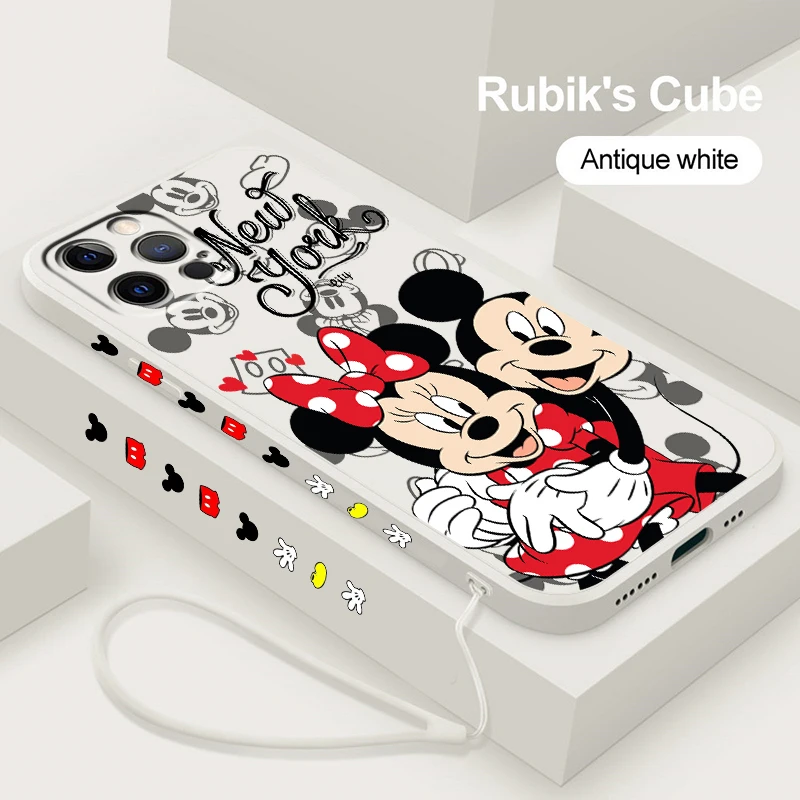 

Love Mickey Minnie Mouse Case For Apple iPhone 14 13 12 Mini 11 Pro XS MAX XR X 8 7 6S SE Plus Liquid Left Rope Phone Cover