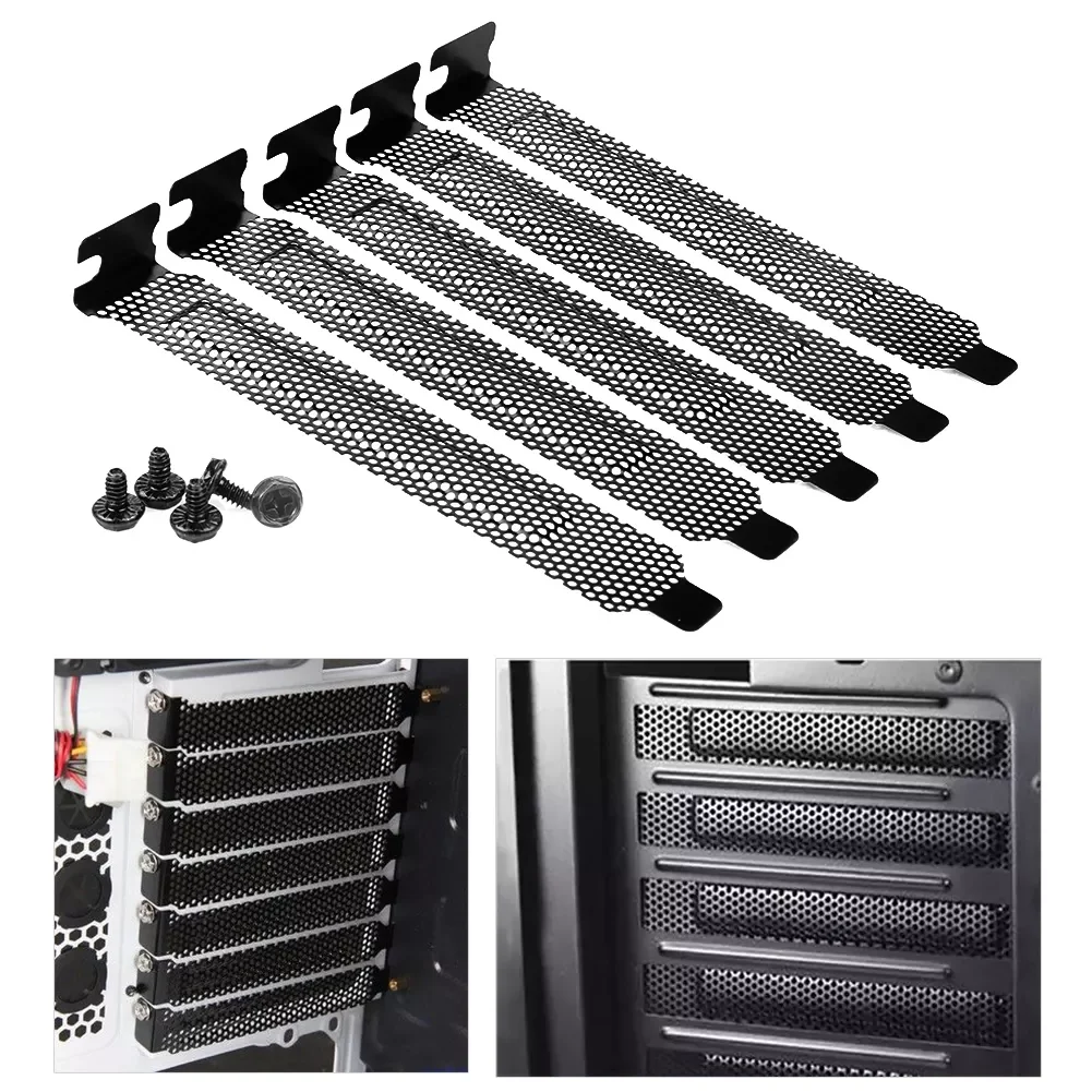 

120x20x12mm Hard Steel Black Mesh PCI Chassis Slot Covers Bracket Dust Filter With Screws Blanking Plate For PC Computer