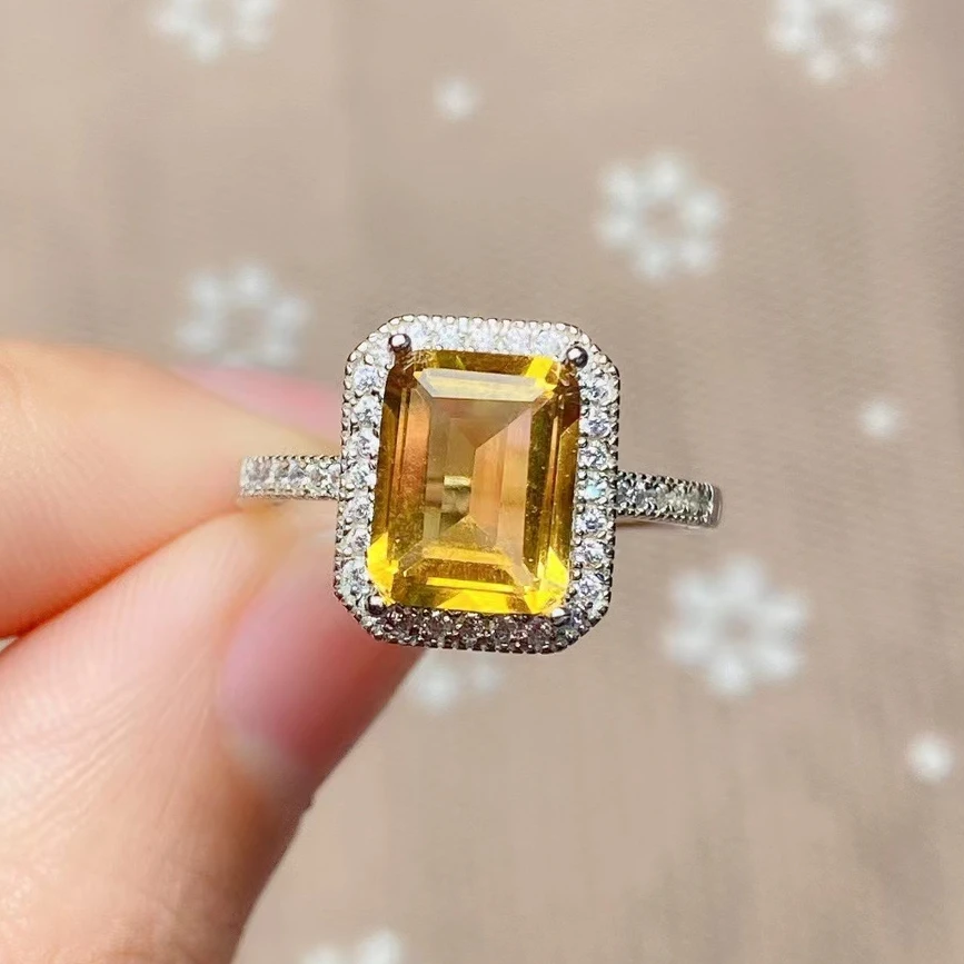 

7mm*9mm 2ct Natural Citrine Ring Classic 925 Silver Gemstone Ring for Daily Wear 18K Gold Plating Silver Citrine Jewelry