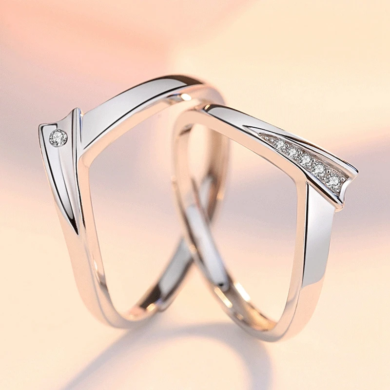 

Genuine 925 Sterling Silver Ring Luxury Zircon Adjustable Couple Rings For Lovers Anniversary Wedding Fine Jewelry Accessories