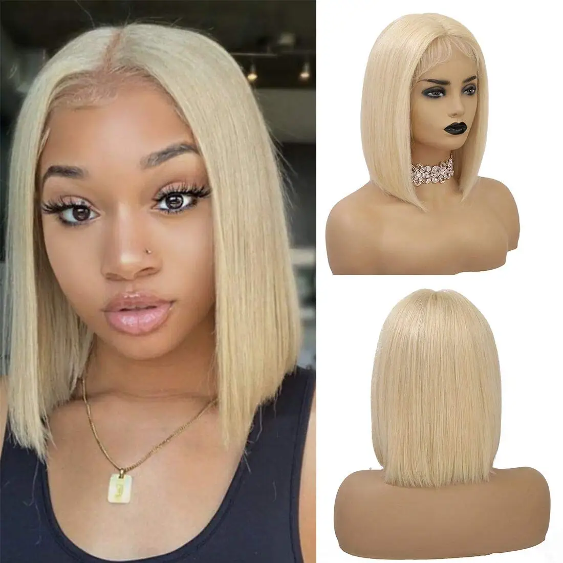 4x4x1 Bob Lace Front Wig 613 Short Bob Lace Wigs for black Women Blonde Human Hair Wigs T Part Straight Middle Part Pre Plucked