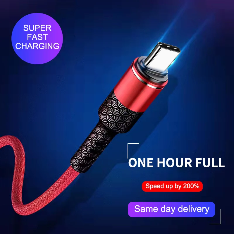 

USB Type C Data Cable Nylon Fast Charge Data Cable for Samsung S21 Oneplus 9 Xiaomi Huawei Phone Type-c USB-C Data Cable