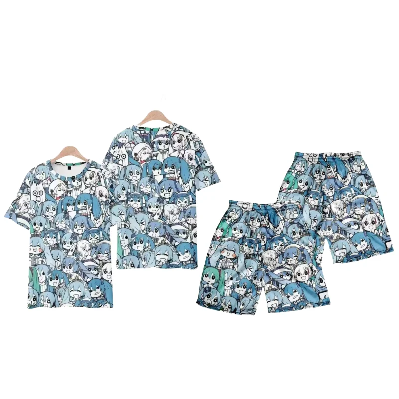 Hatsune Miku anime cartoon kawaii  new fashion outdoor casual T-shirt shorts two-dimensional pain clothing men and women suits