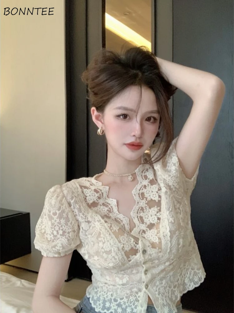 

Укороченный Топ женский, кружевной, с цветочным узором, тонкий, летний