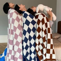 ins plush retro checkerboard throw blanket towel soft warm blankets for bed sofa blankets plaid bedspread blanket for travel