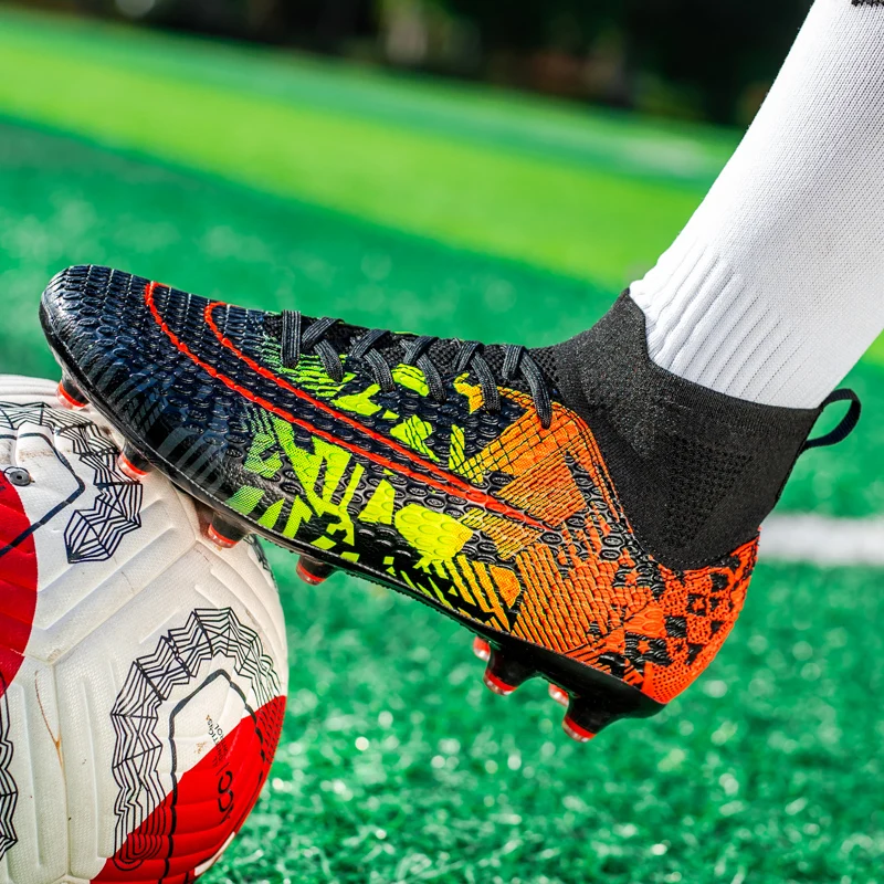 2023 New Professional Unisex Soccer Shoes Long Spikes Ankle Kids Waterproof Football Boots FG Outdoor Grass Cleats Men Boots