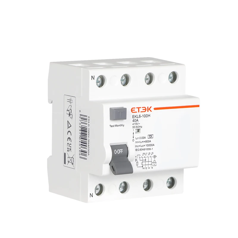 ETEK EKL6 30ma RCD RCCB 2-полюсный тип A 10KA 3P + N 4P 25A постоянный ток 230 В электромеханический