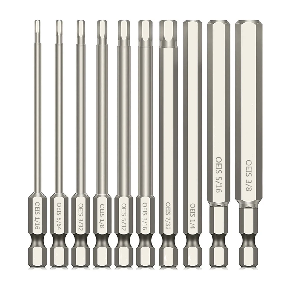 

11Pcs100mm Length Hex Head Wrench Drill Bit Magnetic S2 Steel Hex Screwdriver Set Magnetic Tip Hex Key Screwdriver Drill Bit