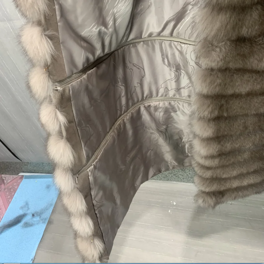 Съемная Кожа длинное меховое пальто большие лацканы съемные рукава 3 в 1 теплая