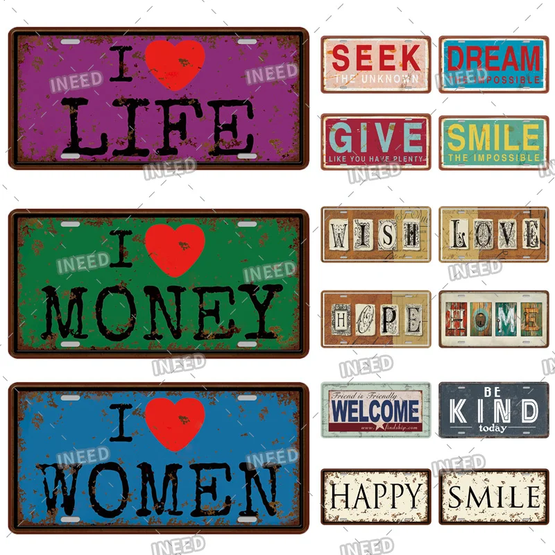 LIFE SMILE Quote Metal Tin Sign Vintage Signs Plaque Retro Metal Iron Painting Plate for Bar Pub Living Room Home Wall Decor