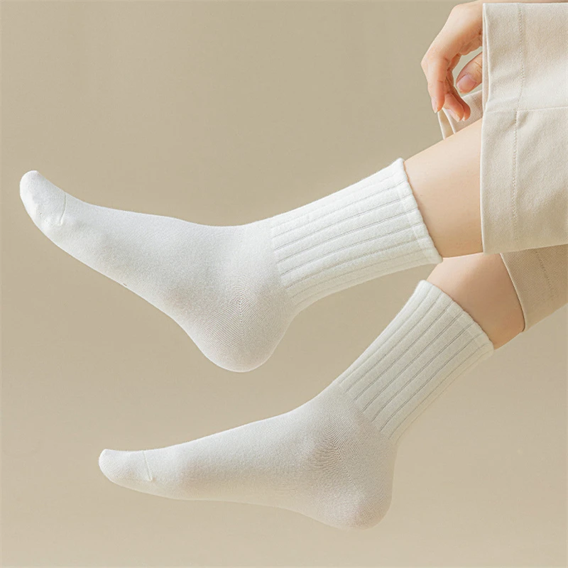 5 Pairs Warm Women's Socks Long High Quality New In Fashion Solid Color Casual Ladies Cotton Socks 5 pcs Breathable Absorb Sweat