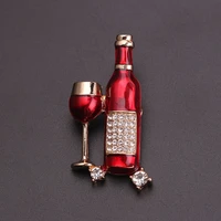 fashion red wine bottle mini brooches glasses couple pins red wine bottle cup brooches enamel pin badge for lovers best friend