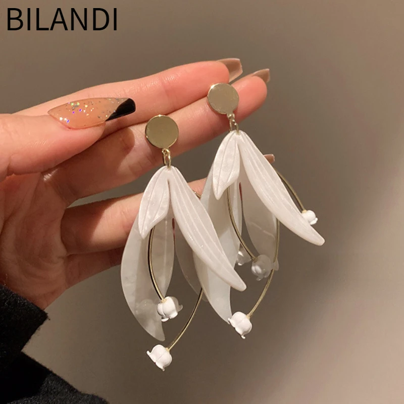

Bilandi Modern Jewelry 925 Silver Needle Dangle Drop White Resin Earrings For Women Girl Ear Accessories Party Wedding Gift