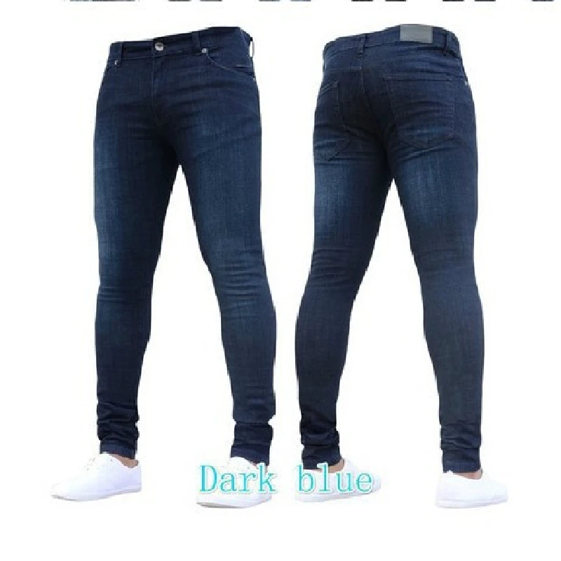 Mens Pants High Waist Zipper Stretch Jeans Casual Slim Fit Trousers Male Plus Size Pencil Pants Denim Skinny Jeans for Men