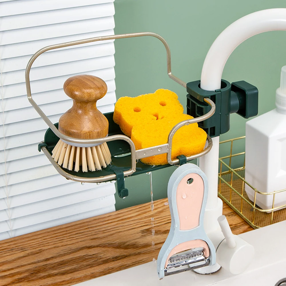 

Органайзер для раковины Регулируемый смеситель губка держатель для мыла с 2 крючками для кухни уборной душа Бытовая Экономия пространства ...