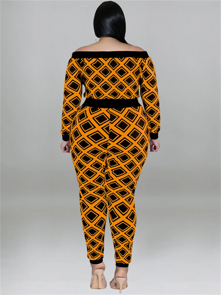 Plus Size Two Piece Outfits Women Fall Clothing Plaid Print Top and Pants Sets Casual Matching Set Who 3xl 4xl 5xl 6xl