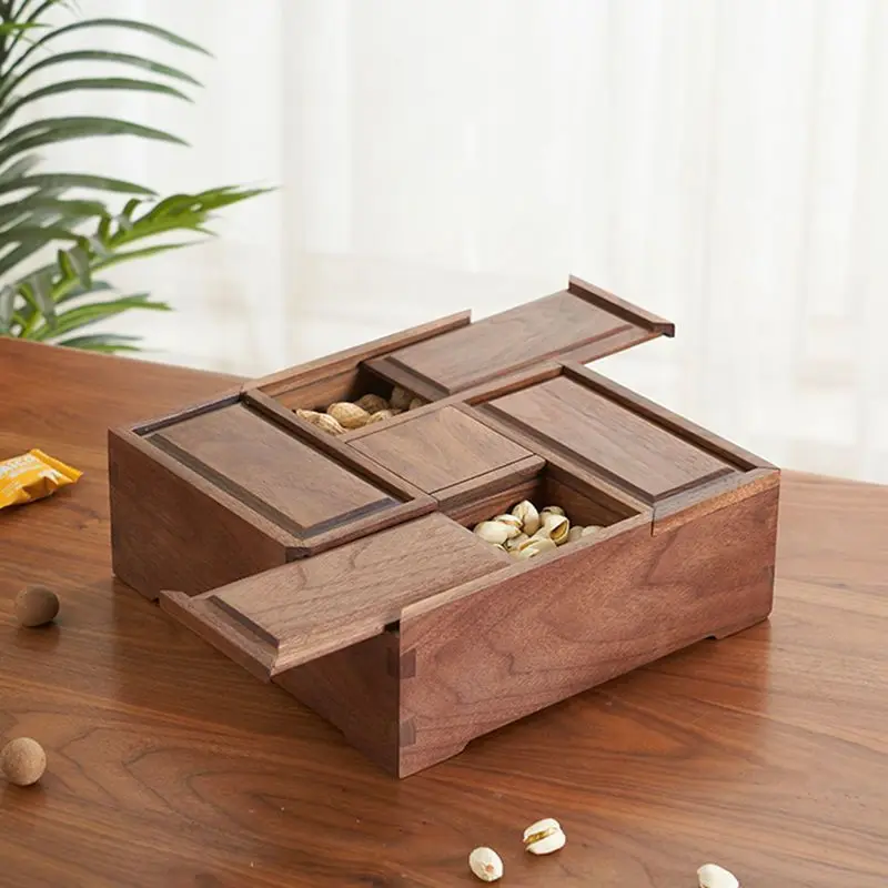 

China Black Walnut Multi Treasure Box Square Living Room Food Storage Box Multifunctional Candy Box Snack Storage Box containers
