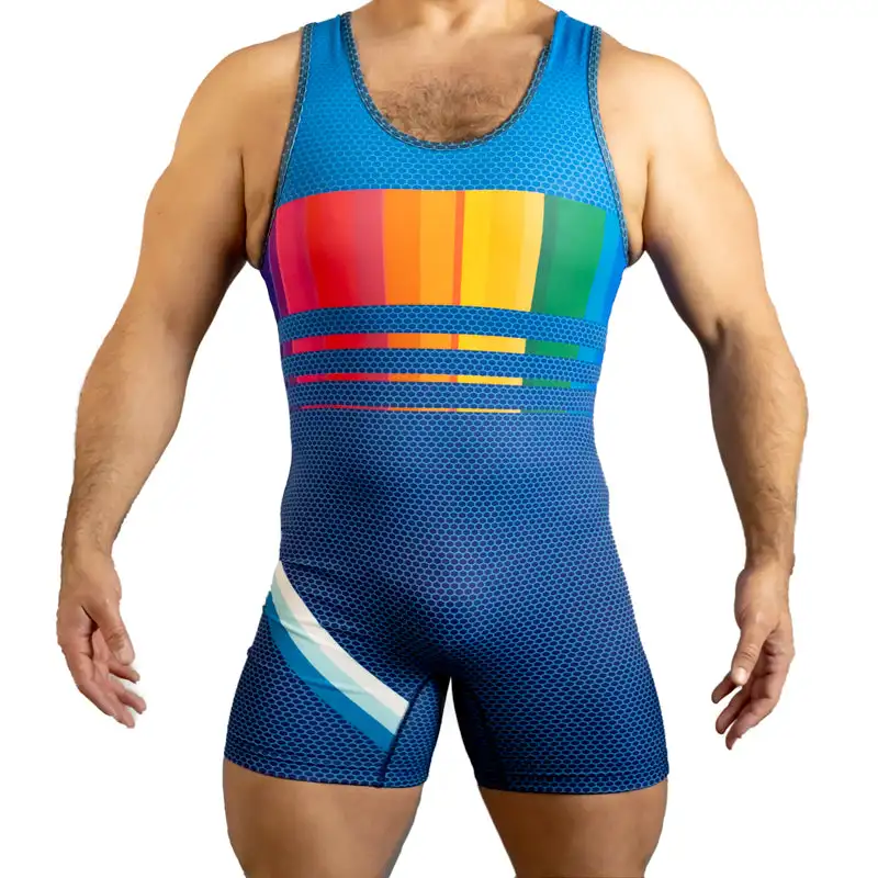 Blue Wrestling Singlets Suit Boxing One Piece Bodysuit Iron Gym Weightlifting Fitness Skinsuit PowerLifting Running Wear