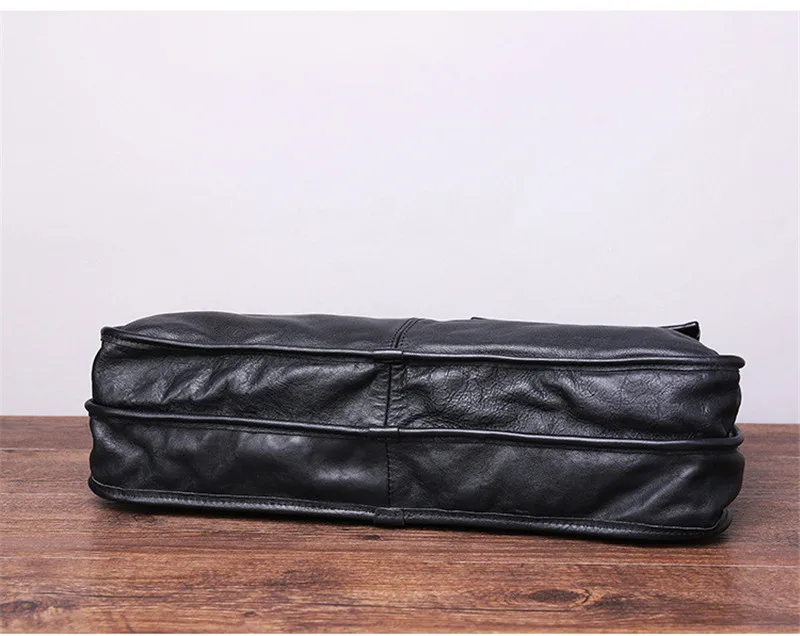 Fashion casual genuine leather men's briefcase business real cowhide work handbag black lawyer laptop shoulder messenger bags