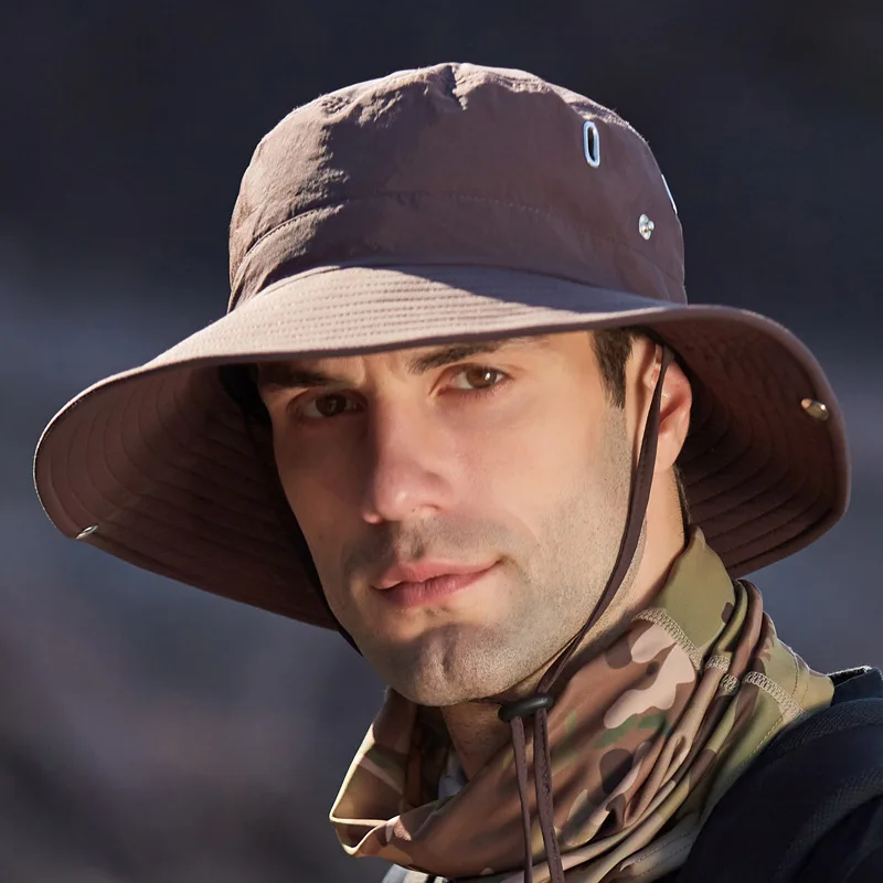 

Men's Summer Cotton Flat Top Bucket Hats Breathable Fisherman Cap Penney Hat Men Outdoor Mountaineering with Sun Shade Brim