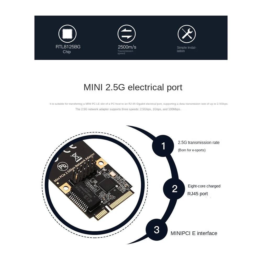 

Mini PCIE Single Port Gigabit Network Card 2500M Ethernet Network Adapter RJ45 LAN Gaming Network Card