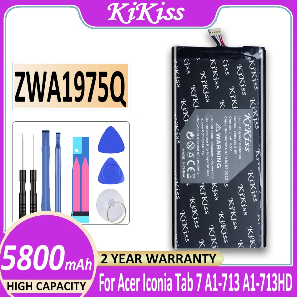 

5800mAh KiKiss Battery For Acer Iconia Tab 7 A1-713 A1-713HD Tab7 A1 713 Tablet Li-ion Polymer Bateria ZWA1975Q + Track Code