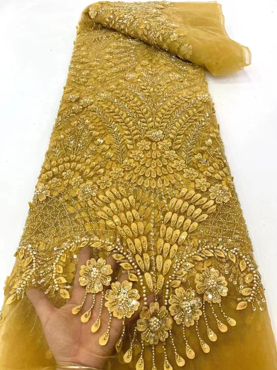 Фиолетовая кружевная ткань ZZWXF с 3D блестками