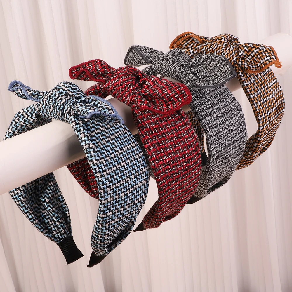 

Женская винтажная повязка на голову с принтом в клетку и бантом