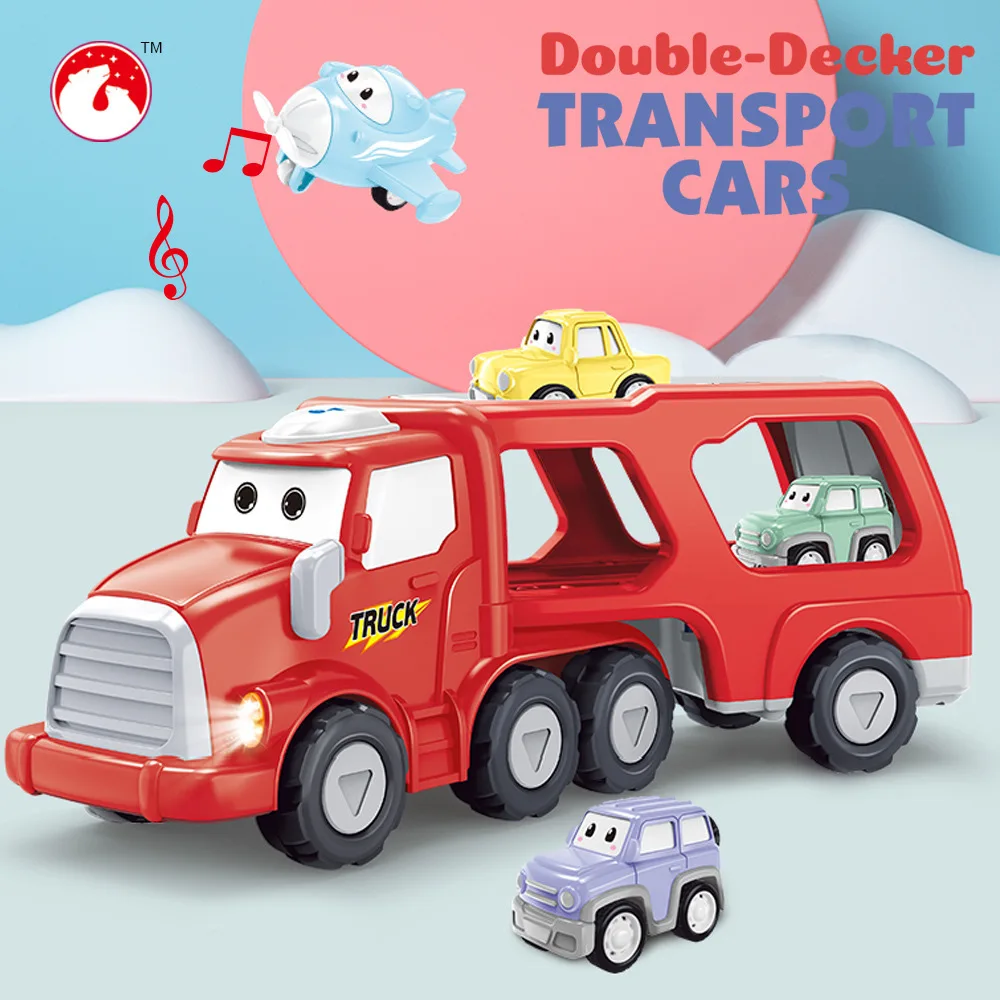 

Cartoon Sound and Light Transport Vehicle Double Deck Vehicle Model Set Children's Male Toy Vehicle Engineering Vehicle