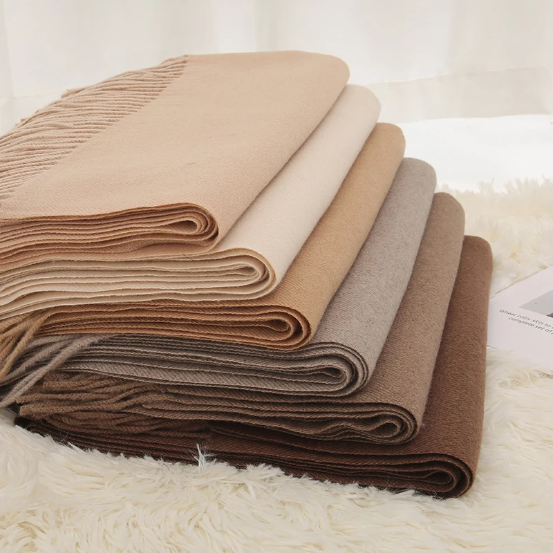 Теплый зимний кашемировый шарф для женщин однотонная шаль с кисточками длинная