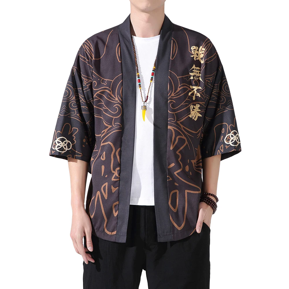 

2023 Japanese Ghost Samurai Printed Kimono Men And Women Oversized Cardigan Black Top Summer Beach Bathrobe Cosplay Haori