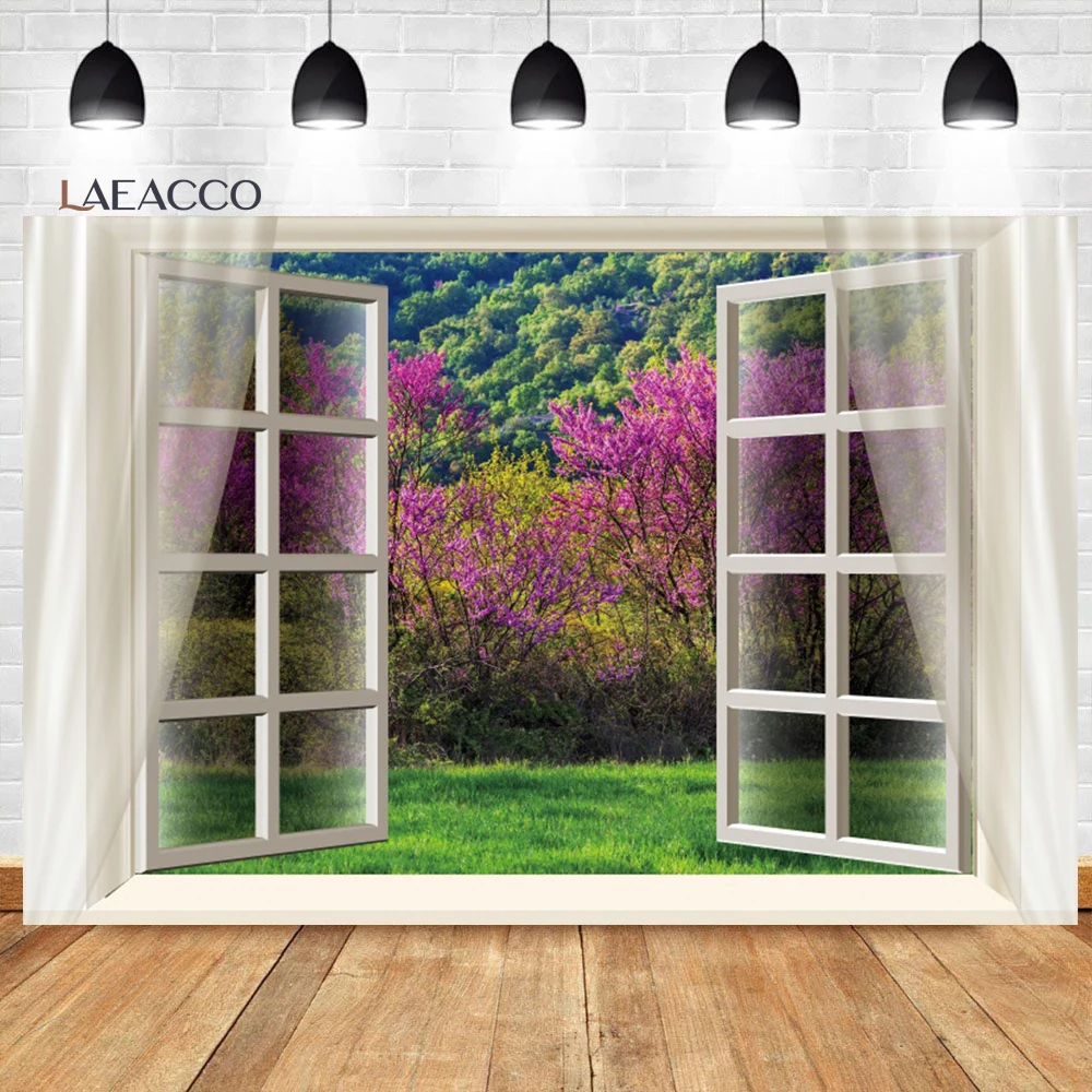 

Laeacco Весенний лес природный пейзаж фоны для фотографии интерьер окно сцены дети взрослые портрет фотосессия фон