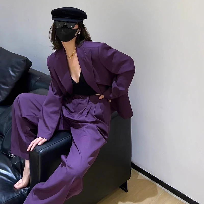 Осенне-зимний фиолетовый Блейзер комплект из двух предметов новинка Женский