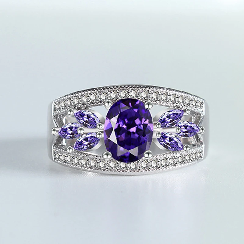 

Vintage Amethyst Color Ring Sakura Rings for Women S925 Wedding Gift Jewelry
