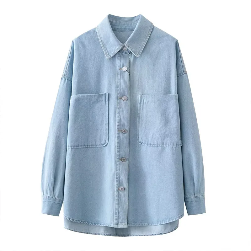 

European Autumn Women's 2023 New Casual Loose Single-Breasted Long-Sleeved Short Section Denim Shirt Classic Tops