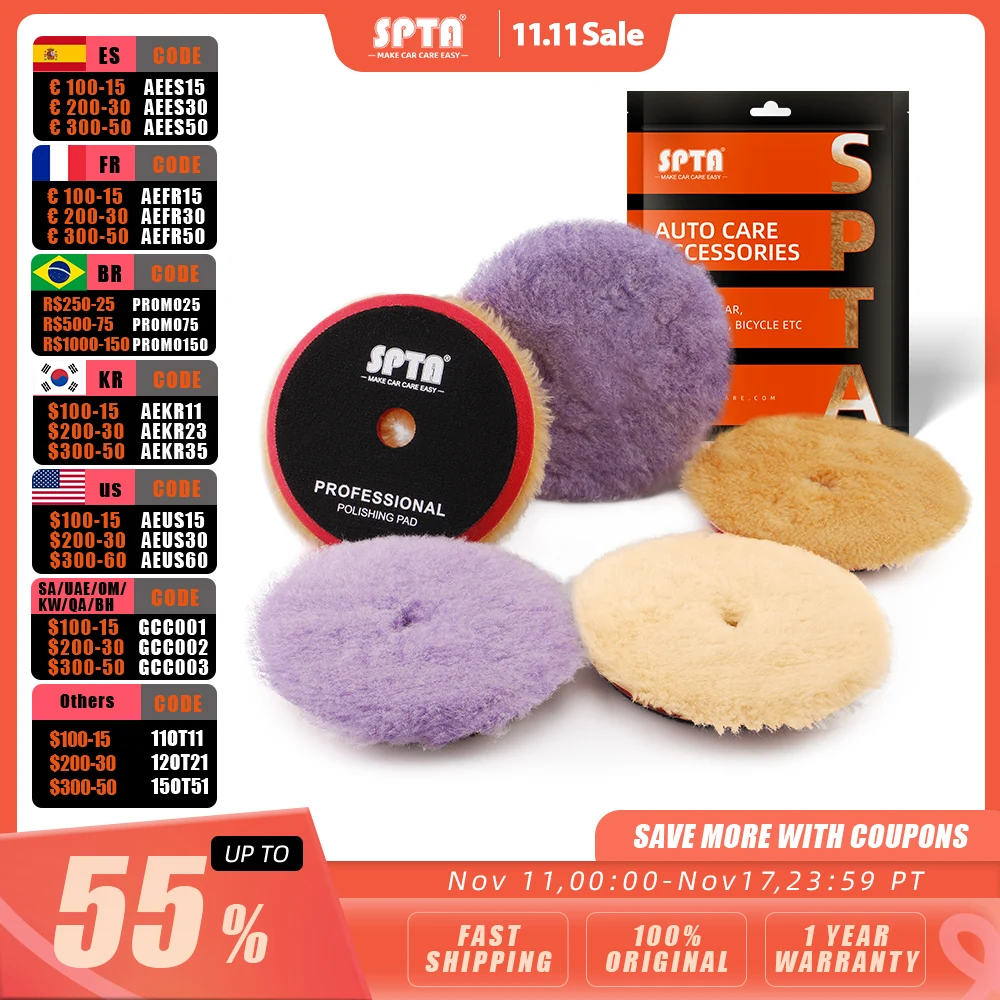 

SPTA 3/5/6 Inch Wool Buffing Polishing Pads Car Polish Pad Soft Wool Polishing Cutting Pad Auto Waxing Buffer Polisher Care Tool