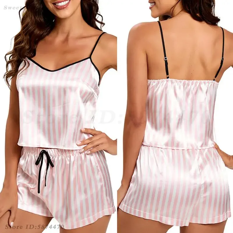 Розовые полосатые майки и шорты Pijama Mujer женские пижамные костюмы из 2 предметов